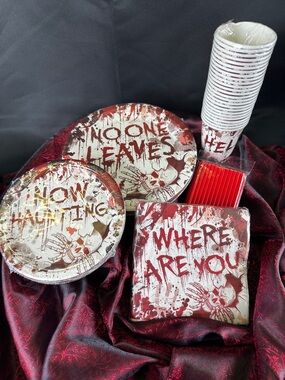 Halloween Paper Plates, Napkins, Cups and Straws Set